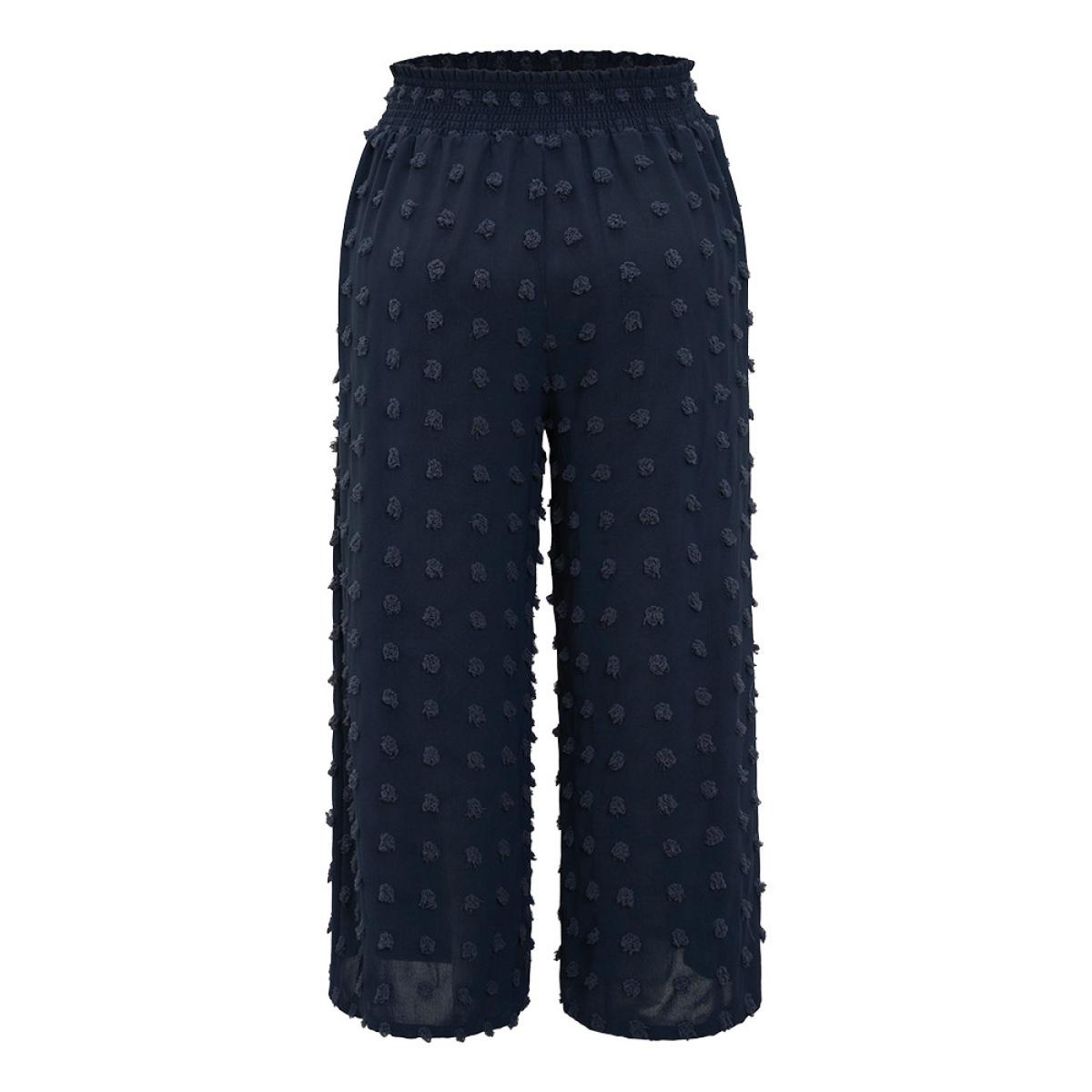 Plus Size Polka Dot Shirred Waist Pocket Wide Leg Pants Women Indigo Elegant Straight Leg High Rise Dailywear Pants BloomChic 12/L Product Image