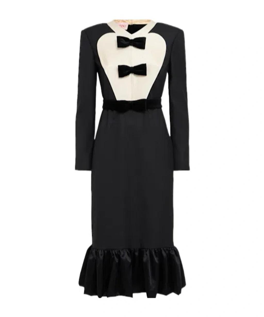 VALENTINO Virgin Wool Midi Dress With Bows In Black Product Image