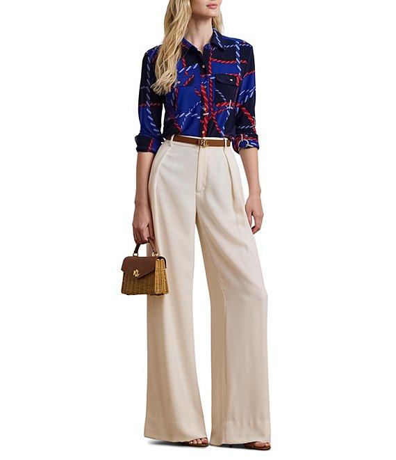 Lauren Ralph Lauren Jersey Knit Rope Print Point Collar Long Sleeve Button Front Shirt Product Image