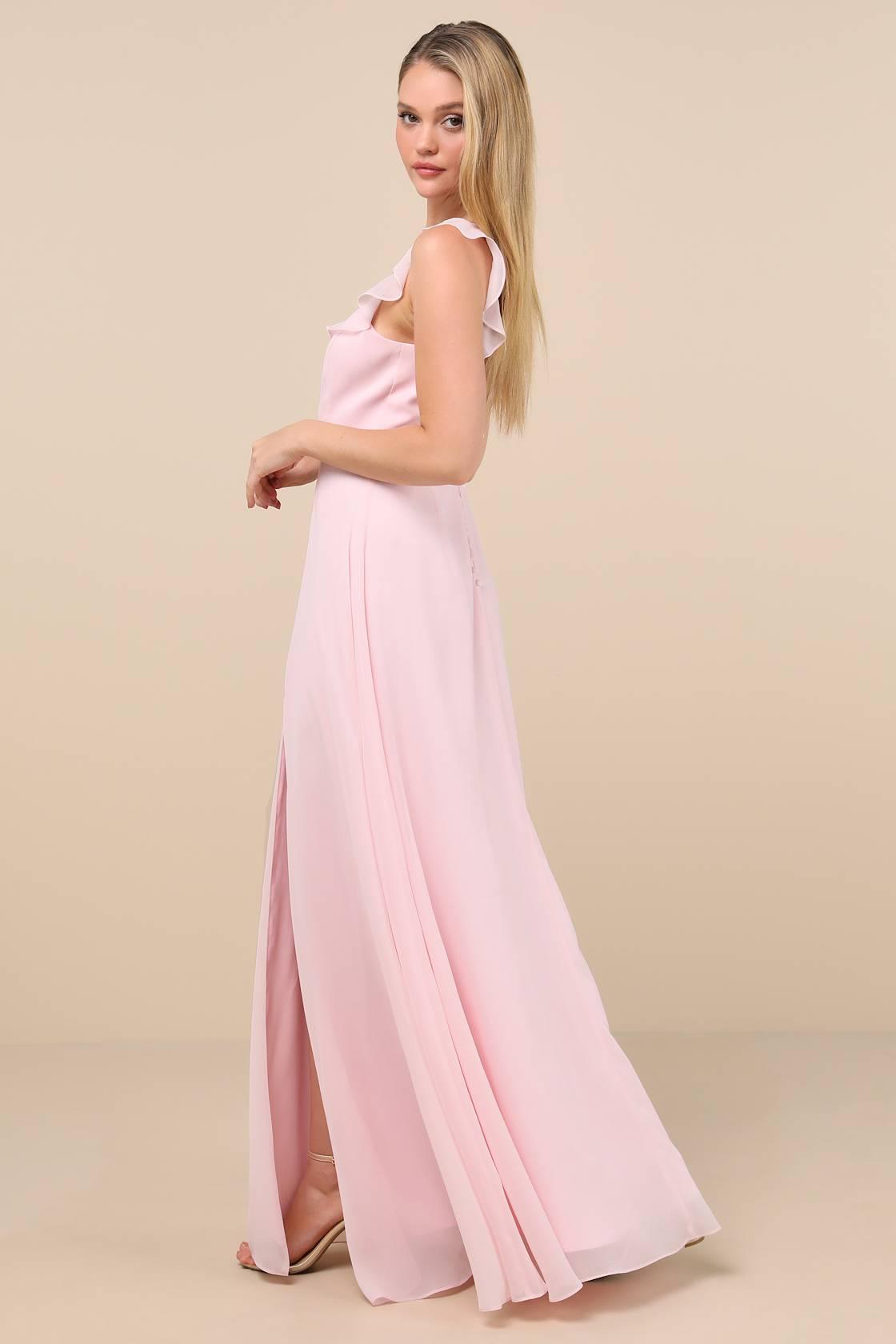 Dreamy Admiration Light Pink Ruffled Maxi Dress Product Image