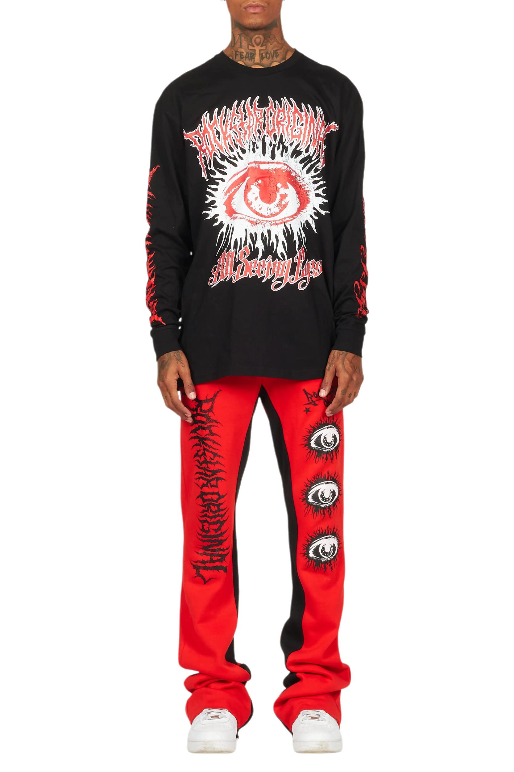 All Seeing Eyes Red/Black Long Sleeve T-Shirt/Baggy Pant Set Male Product Image