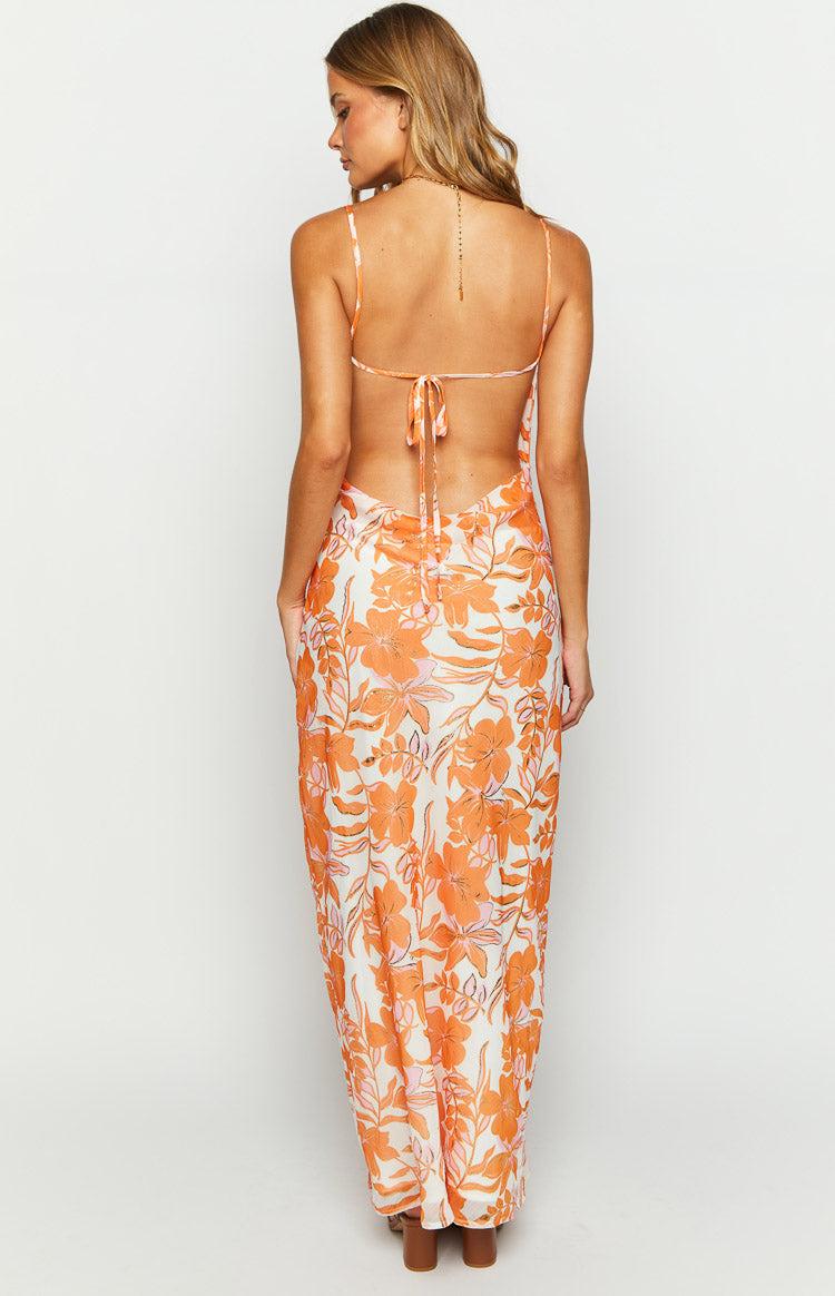 Cambri Orange Floral Chiffon Maxi Dress Product Image
