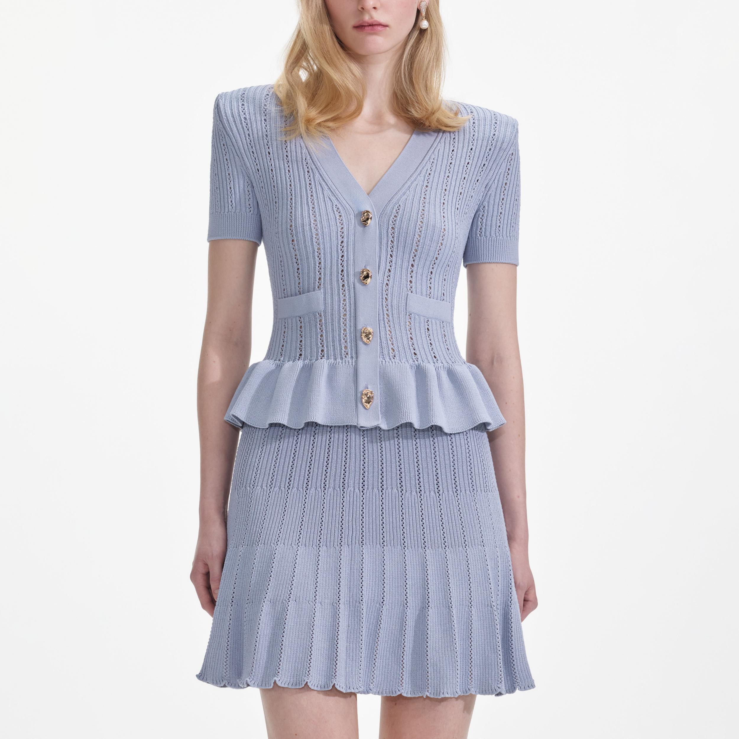 Blue Knit Peplum Mini Dress Product Image