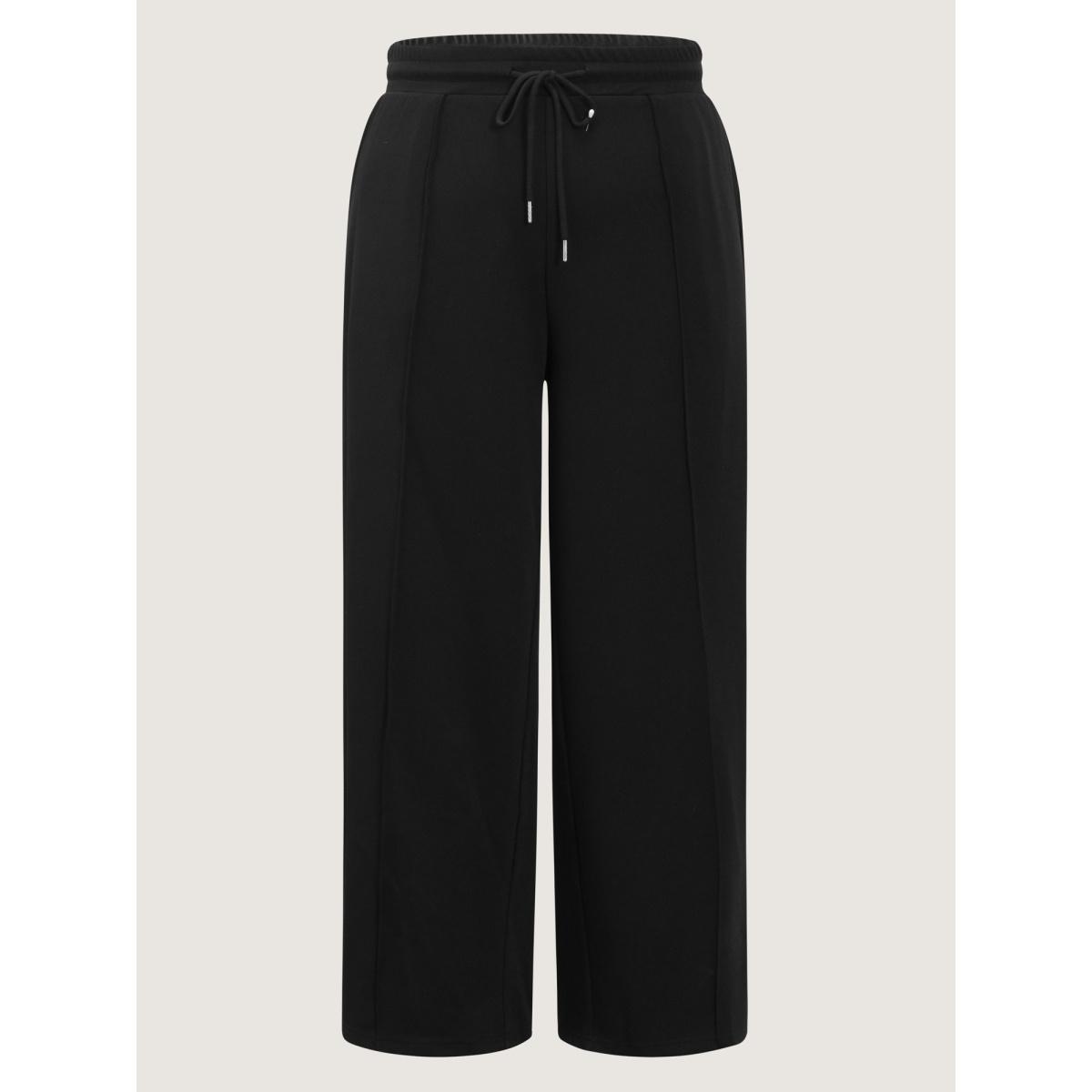 Plus Size Stretchy Drawstring Waist Seamed Pants Women Black Leisure Mid Rise Casual Pants BloomChic 18-20/2X Product Image