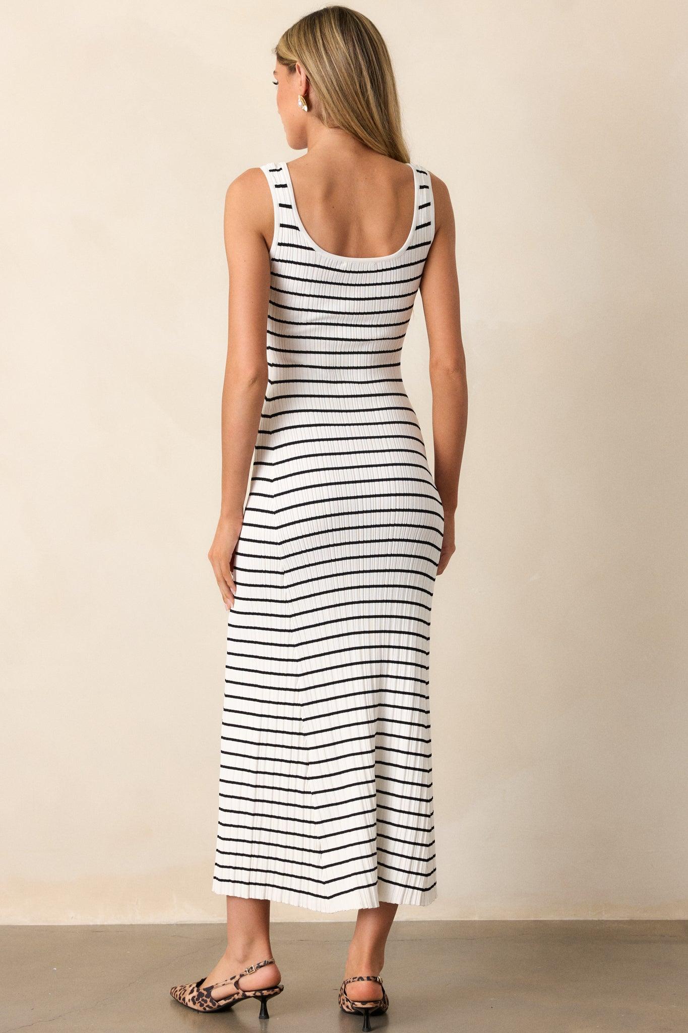 Classic Rhythm White Stripe Ribbed Maxi Dress Product Image