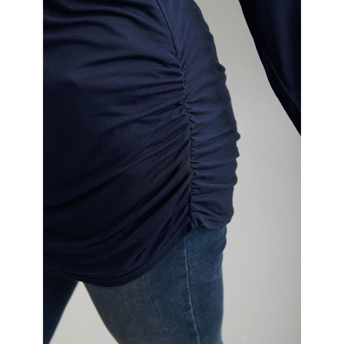 Plus Size Supersoft Essentials Plain Wrap Gathered T-shirt Indigo Women Elegant Gathered Plain V-neck Dailywear T-shirts BloomChic 26/4X Product Image