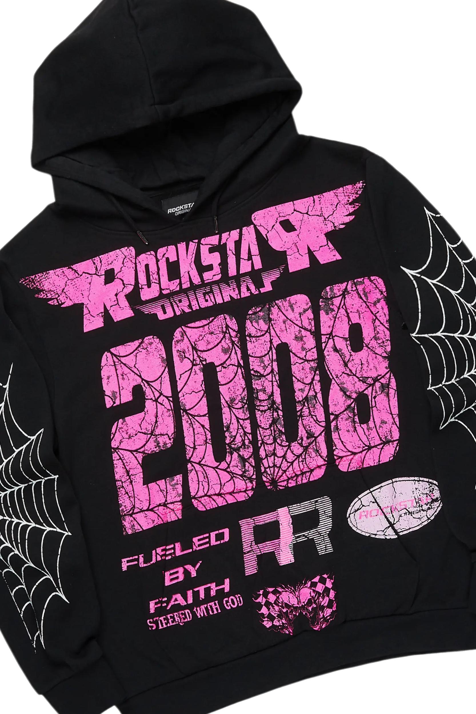 For Pinks Black Hoodie/Stack Flare Track Pant Set Male Product Image