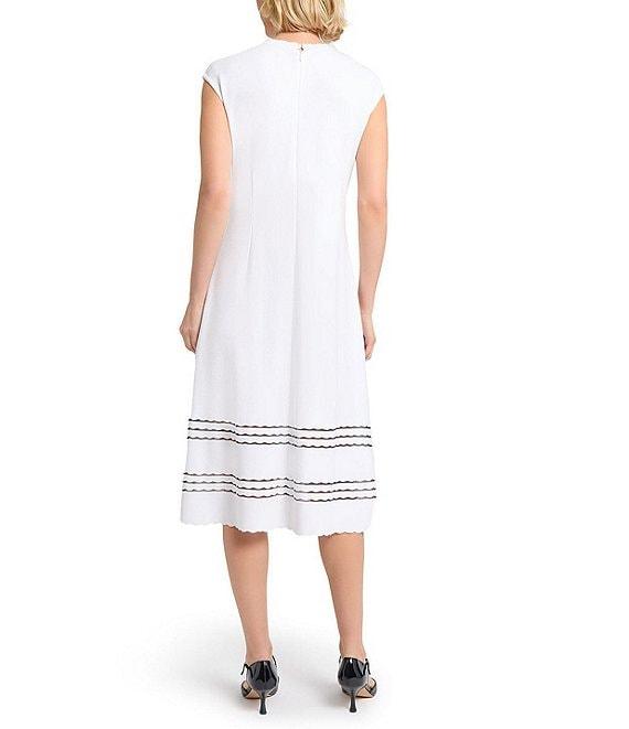 MISOOK Soft Knit Round Neck Cap Sleeve Scallop Trim A-Line Midi Dress Product Image