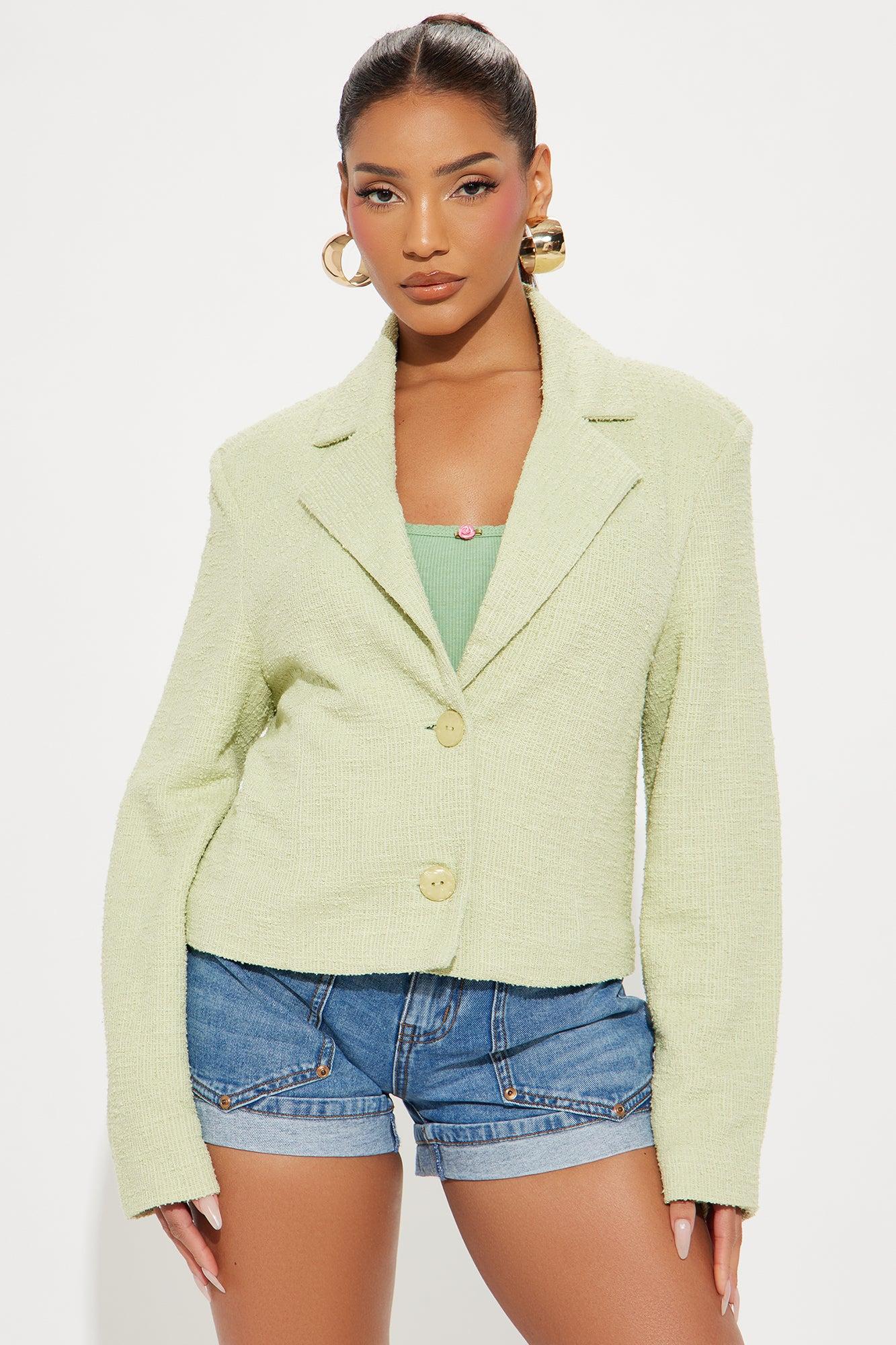Dana Cropped Solid Tweed Blazer - Sage Product Image