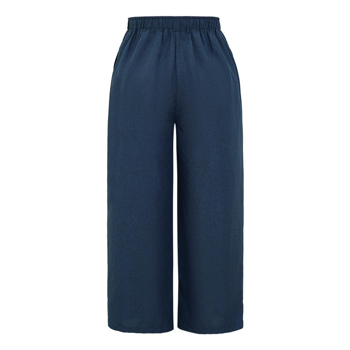 Plus Size Solid Button Detail Wide Leg Pants Women Black Workwear Essentials Wide Leg High Rise Office Pants BloomChic 14-16/1X Product Image