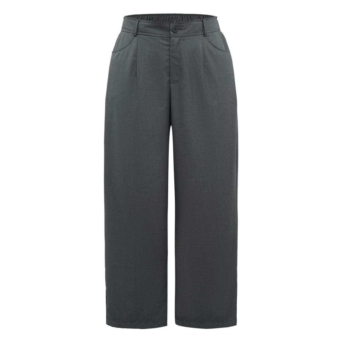 Plus Size Plain Pockec Straight Leg Zipper Fly Pants Women DimGray Office Straight Leg High Rise Office Pants BloomChic 14-16/1X Product Image