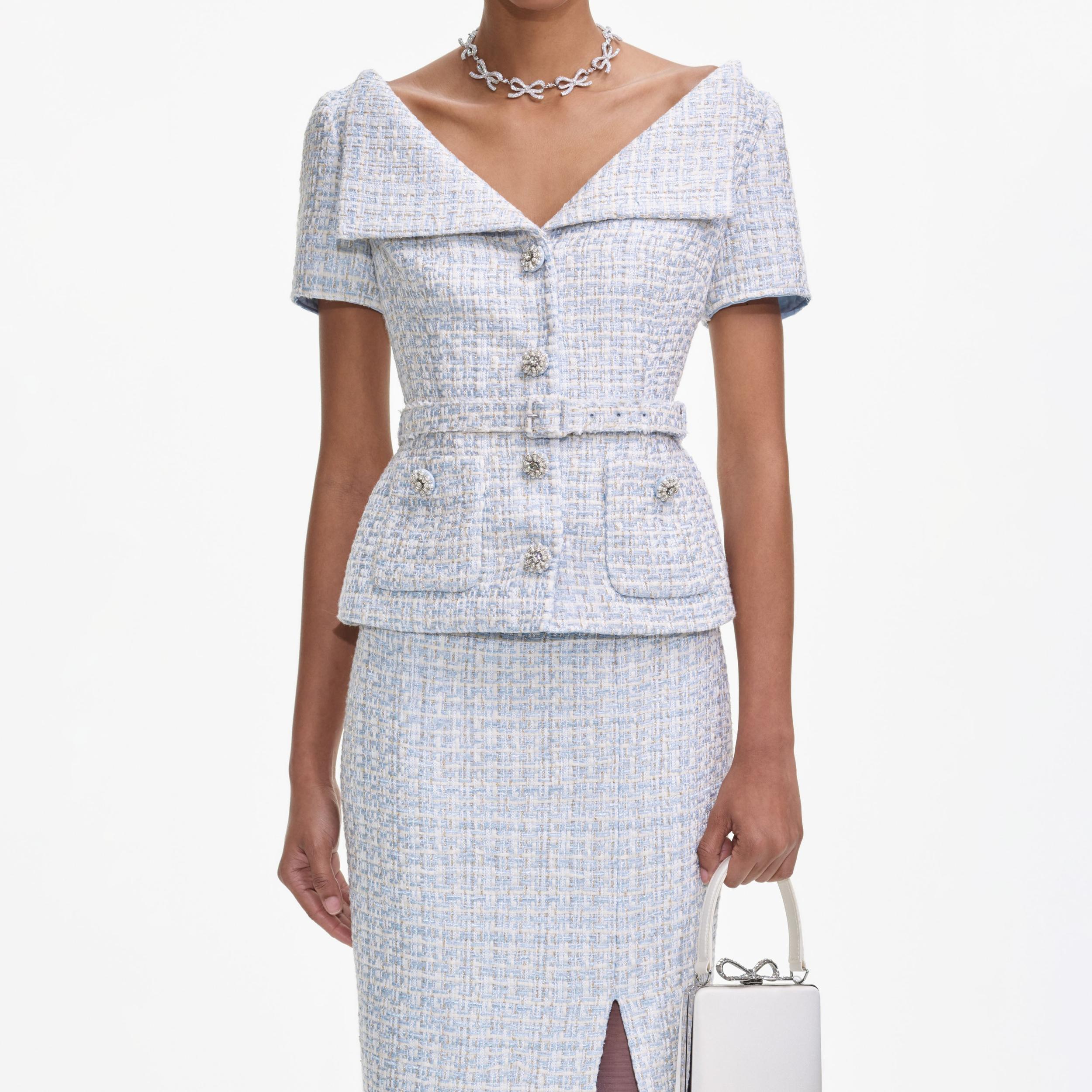 Blue Boucle Midi Dress Product Image
