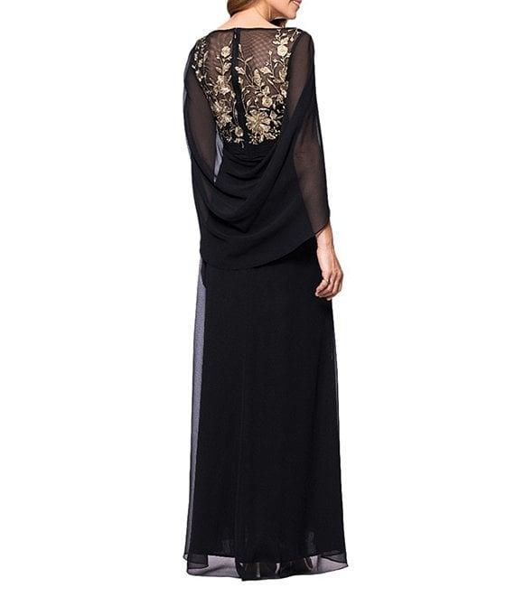 Betsy & Adam Chiffon Boat Neck 3/4 Sleeve Back Cape Sheath Dress Product Image