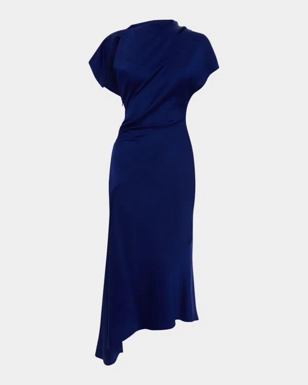 VICTORIA BECKHAM Womens Bright Indigo Asymmetric Twist Satin Midi Dress In Blue Product Image