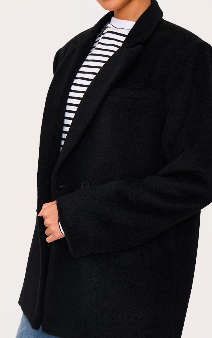 Black Oversized Textured Wool Look Blazer Product Image