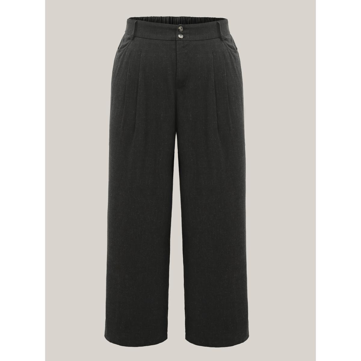 Plus Size Rayon-Linen Pleated Straight-Leg Pants Women Black Resort Straight Leg Mid Rise Vacation Pants BloomChic 14-16/1X Product Image