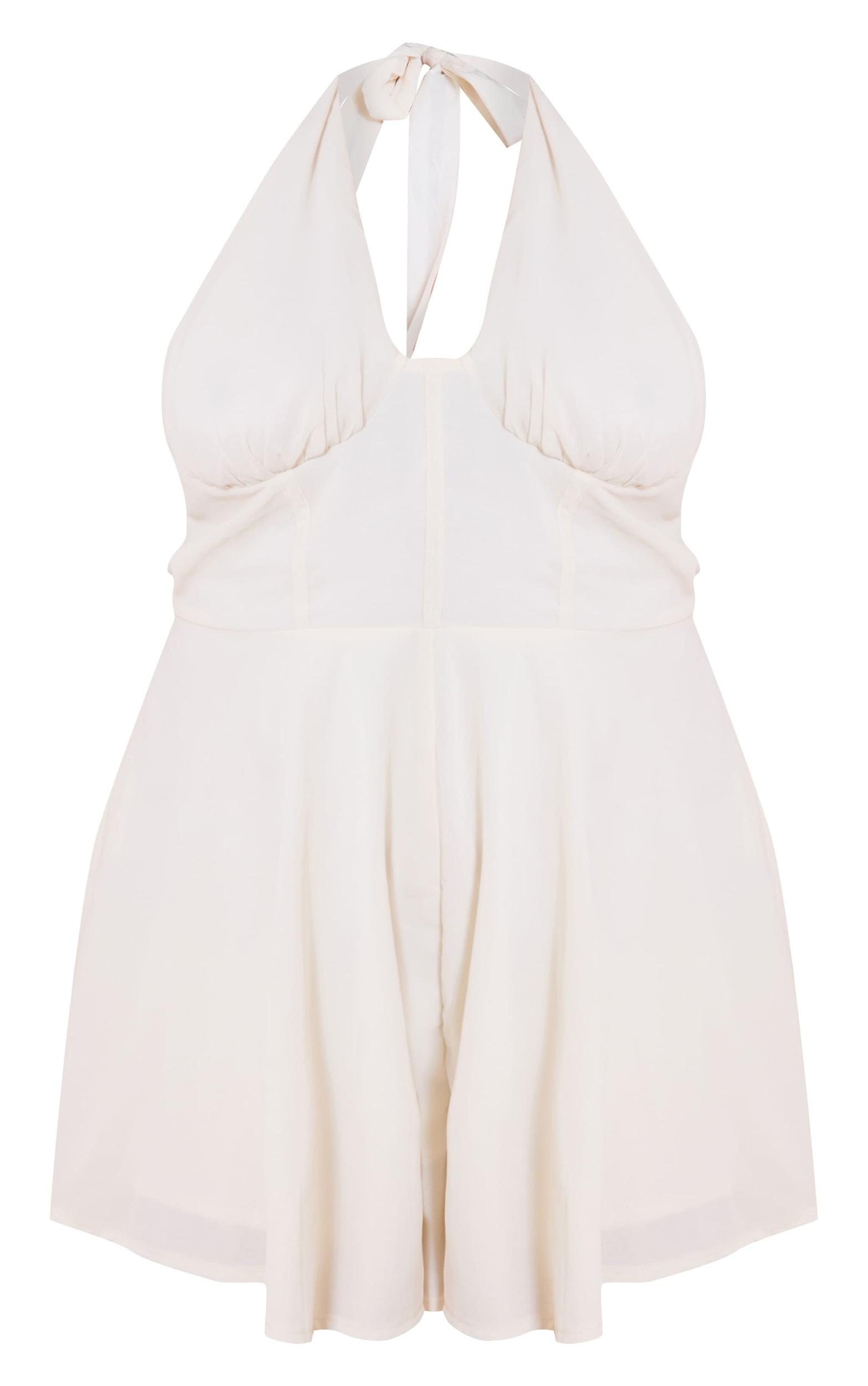 Plus Cream Chiffon Halterneck Corset Detail Skort Romper Product Image