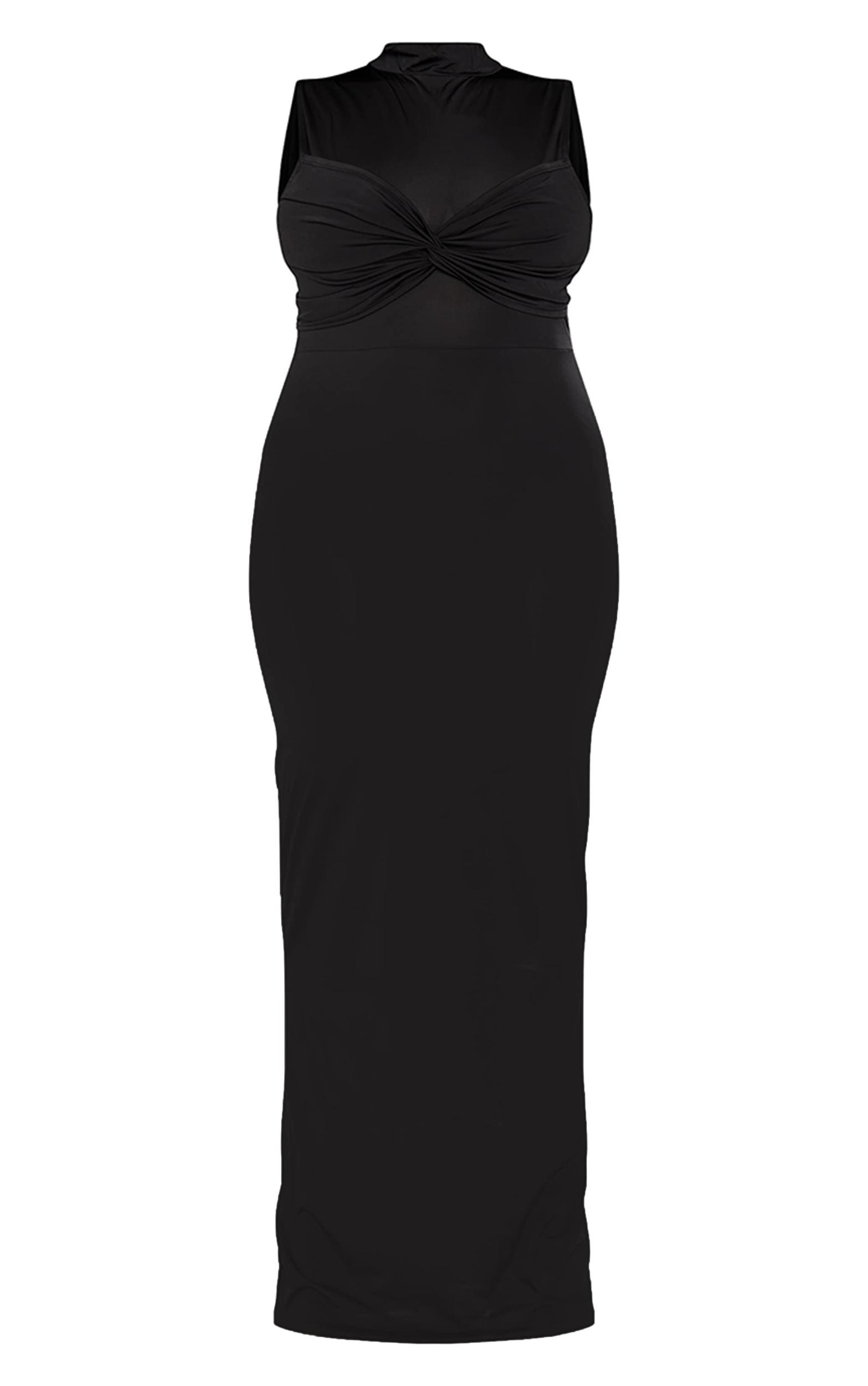 Plus Black Slinky Knot Detail Ruched Maxi Dress Product Image