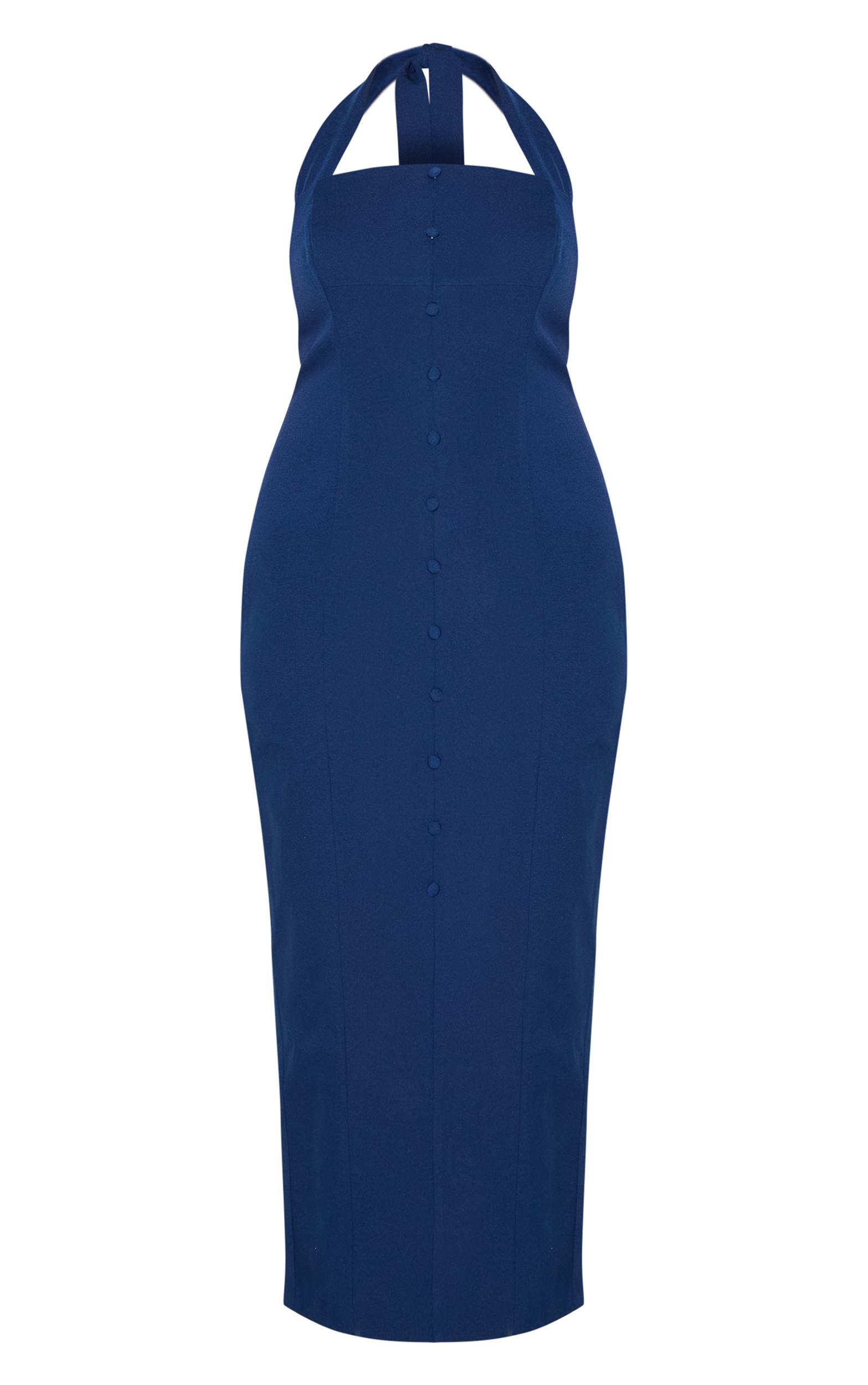 Plus Navy Woven Halter Button Maxi Dress Product Image