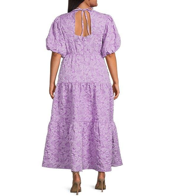 Sugarlips Plus Puffed-Sleeve Floral Jacquard Tiered Long Dress Product Image