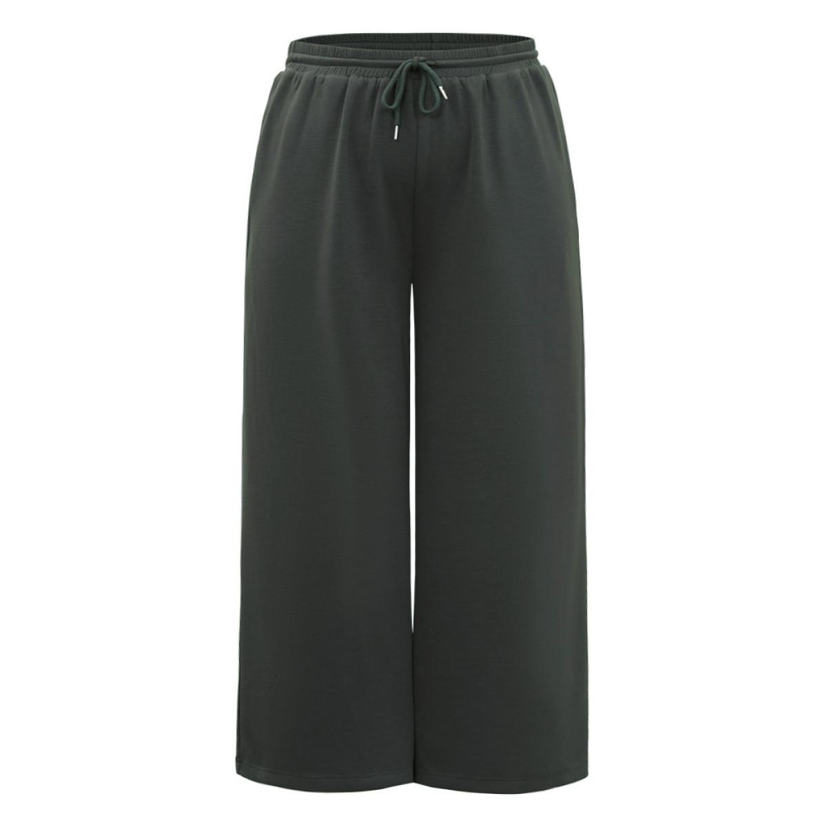 Plus Size Supersoft Essentials Drawstring Straight leg Pants Women DimGray Casual Straight Leg High Rise Dailywear Pants BloomChic 30/6X Product Image