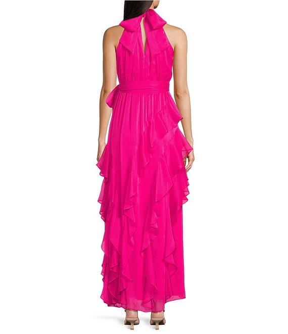 Alex Marie Petite Size Nina Chiffon Halter Neck Sleeveless Tiered A-Line Dress Product Image