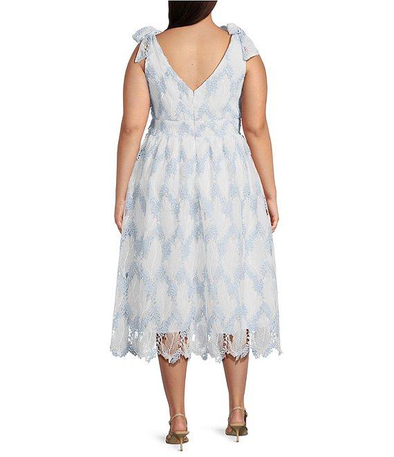 Layered With Love Plus Size Bow Tie Shoulder Lace Midi Dress Product Image