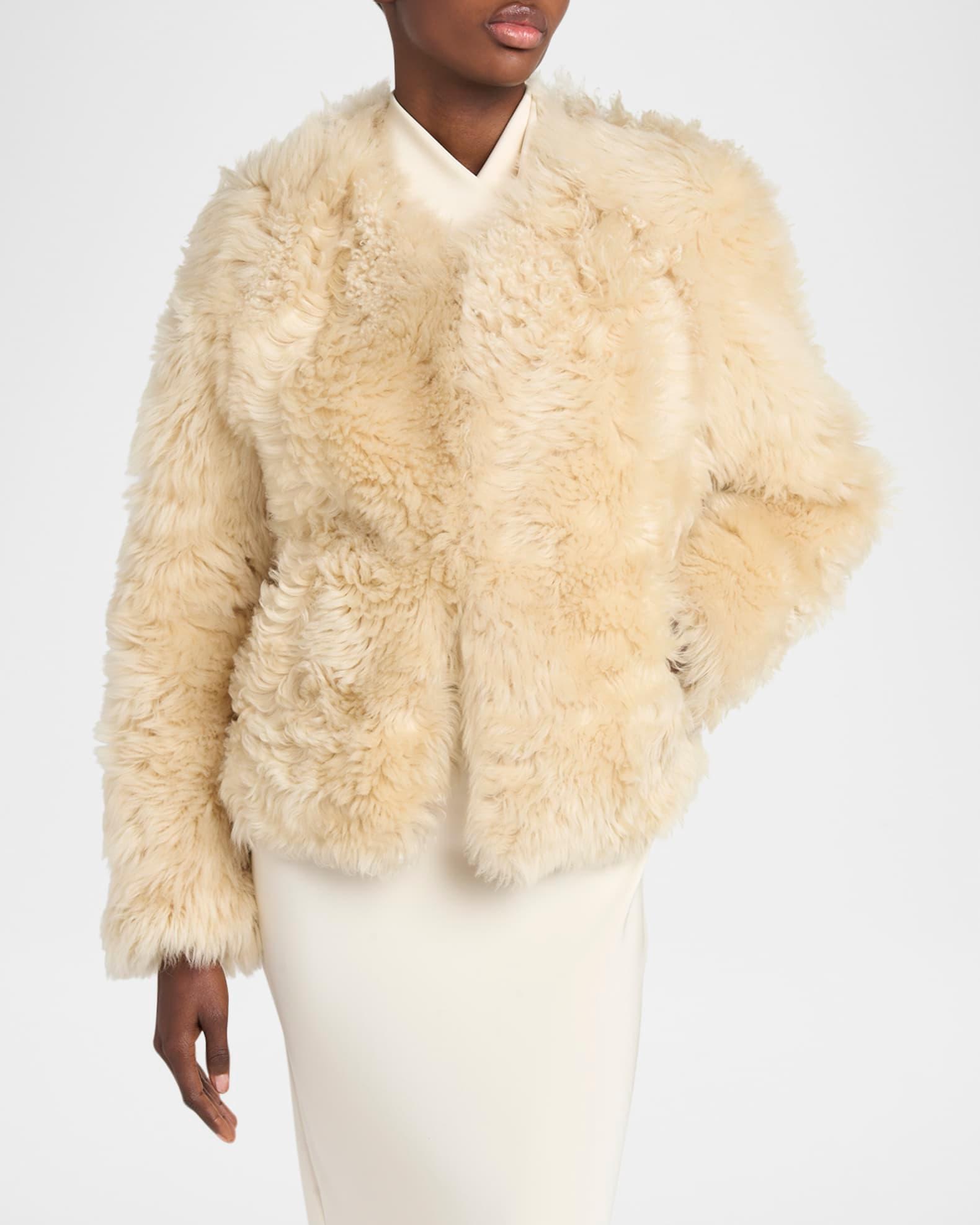 Curly Sheep Shearling Collarless Jacket Product Image