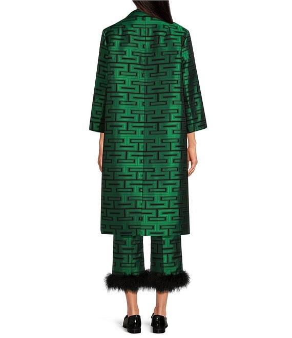 Tara Jarmon Jacquard Graphic Print Notch Collar 3/4 Sleeve Pocketed Long Coat Product Image