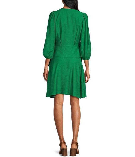 Alex Marie Enola Surplice V-Neck 3/4 Sleeve Wrap Dress Product Image