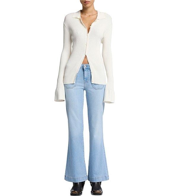 7 For All Mankind Dojo Tailorless Front Patch Pocket Mid Rise Flare Leg Jeans Product Image