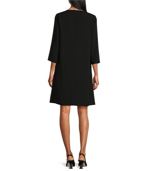 Caroline Rose Matte Crepe Crew Neck 3/4 Sleeve Pocketed Shift Dress Product Image