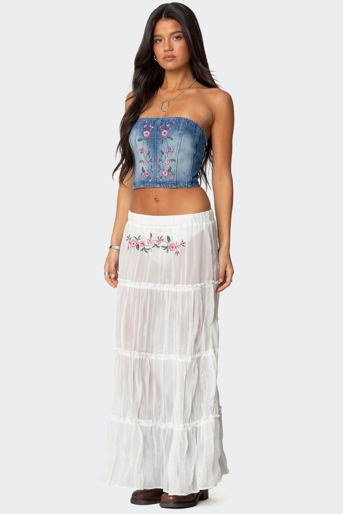 Tai Embroidered Tiered Maxi Skirt Product Image