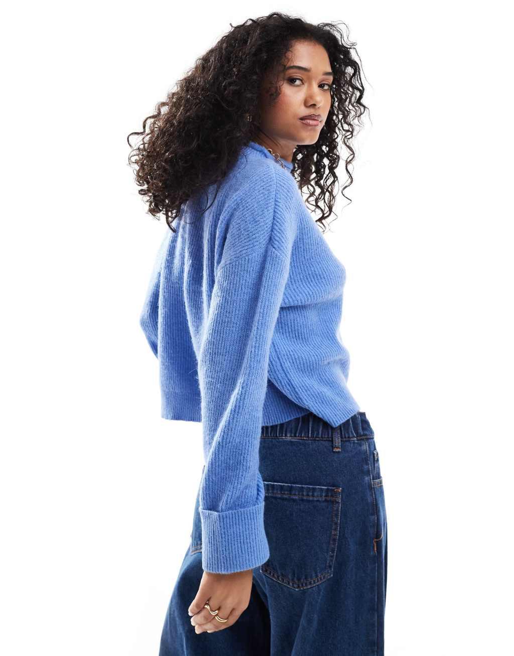 ASOS DESIGN funnel neck sweater in blue Product Image