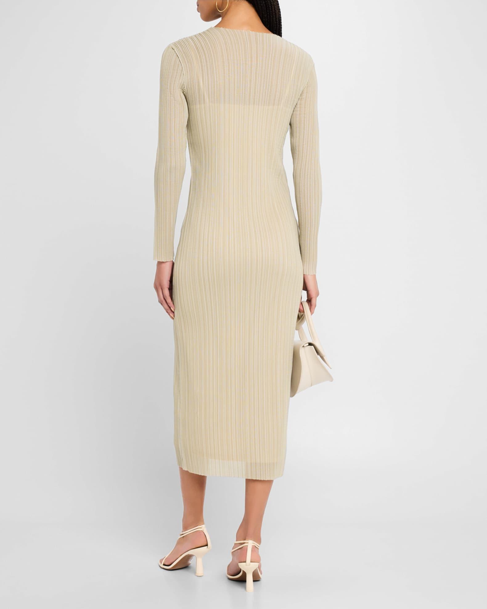 Long-Sleeve Ribbed Midi Dress Product Image