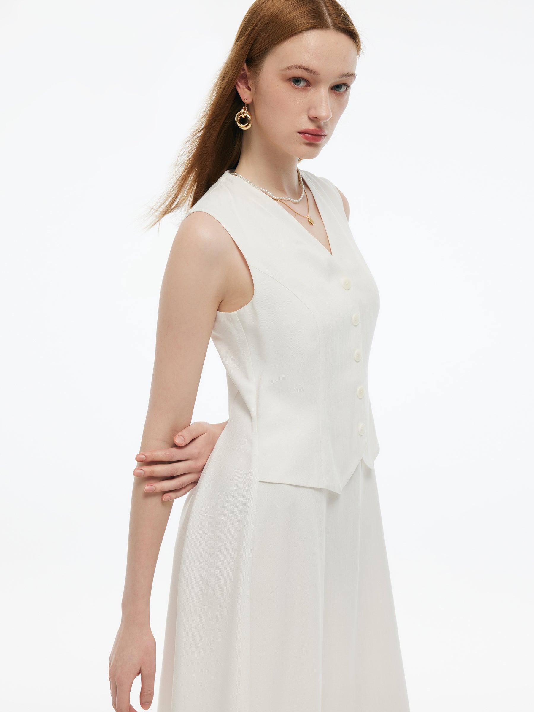 100% Acetate Faux Two-Piece Women Vest Maxi Dress Product Image