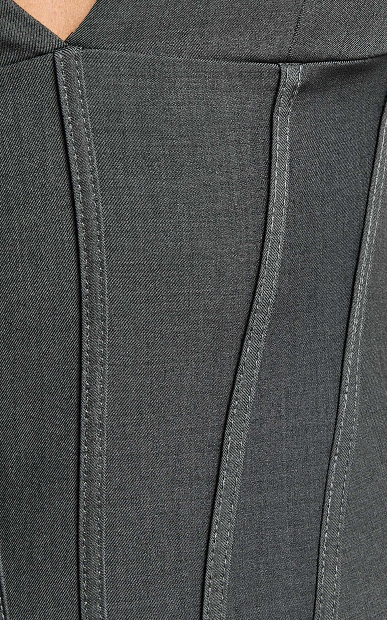 Mindy Mini Dress - Plunge Neck Pocket Detail Tailored Dress in Charcoal Product Image