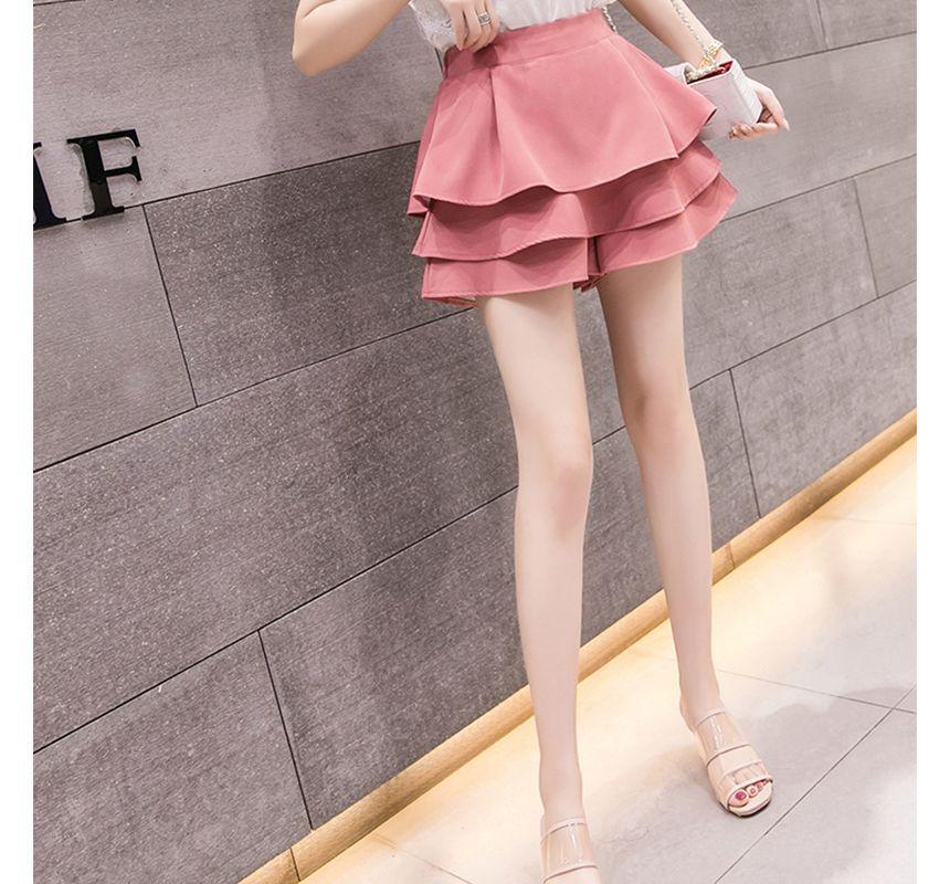 High Waist Plain Mini A-Line Layered Skirt Product Image