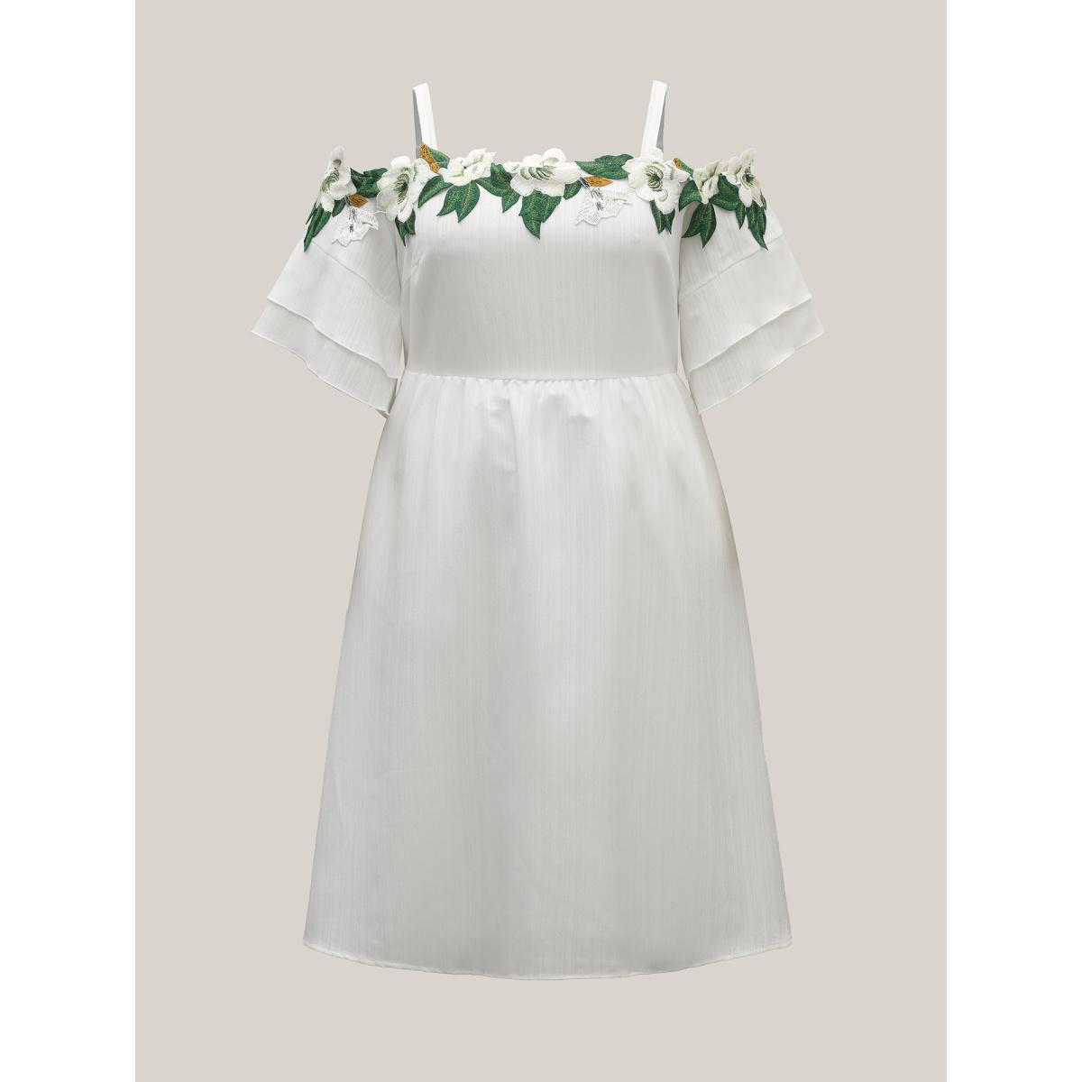 Plus Size Floral Lace Off-Shoulder Adjustable Midi Dress Originalwhite Women Romantic Non Sleeveless Curvy BloomChic 26/4X Product Image