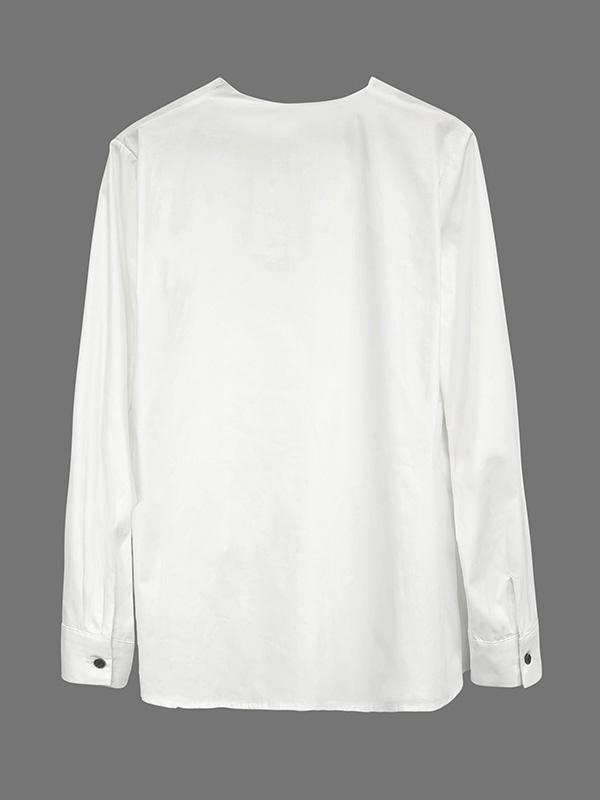 Long Sleeves Asymmetric Buttoned Split-Front Blouses&Shirts Tops Product Image