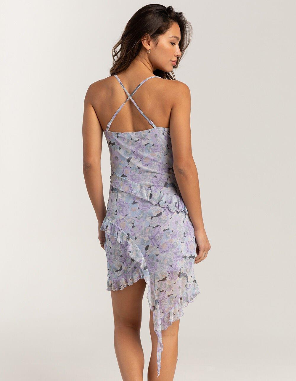 FULL TILT Waterfall Mesh Printed Womens Slip Dress - LAVENDAR Product Image