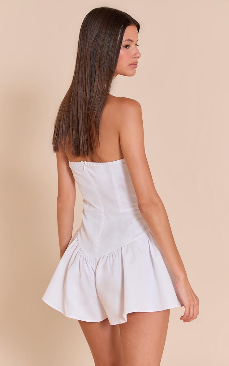 White Halter Neck Drop Waist Floaty Romper Product Image