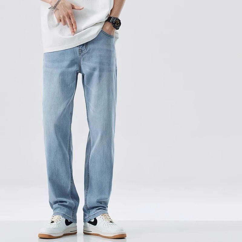 Mid Rise Washed Straight Leg Jeans Product Image