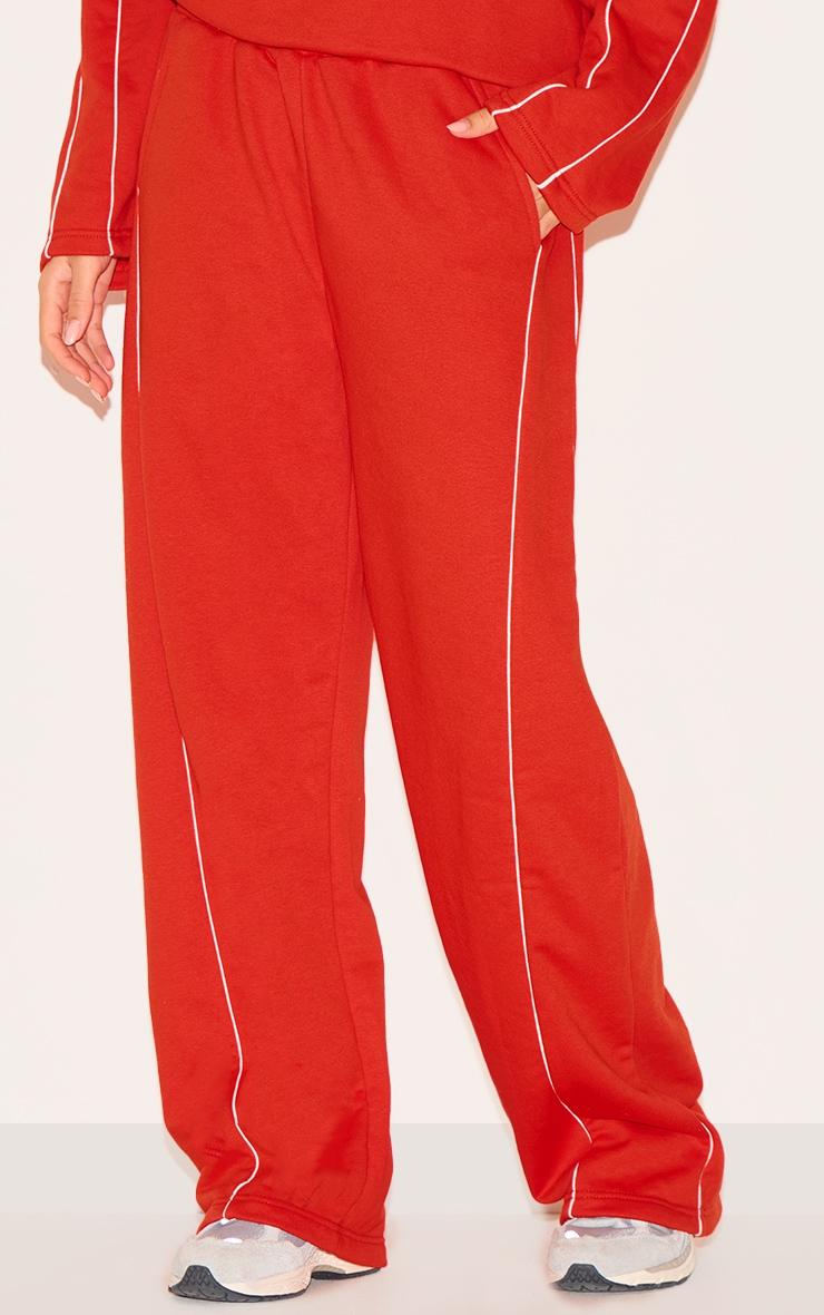 Red Contrast Piping Detail Wide Leg Sweatpants Product Image