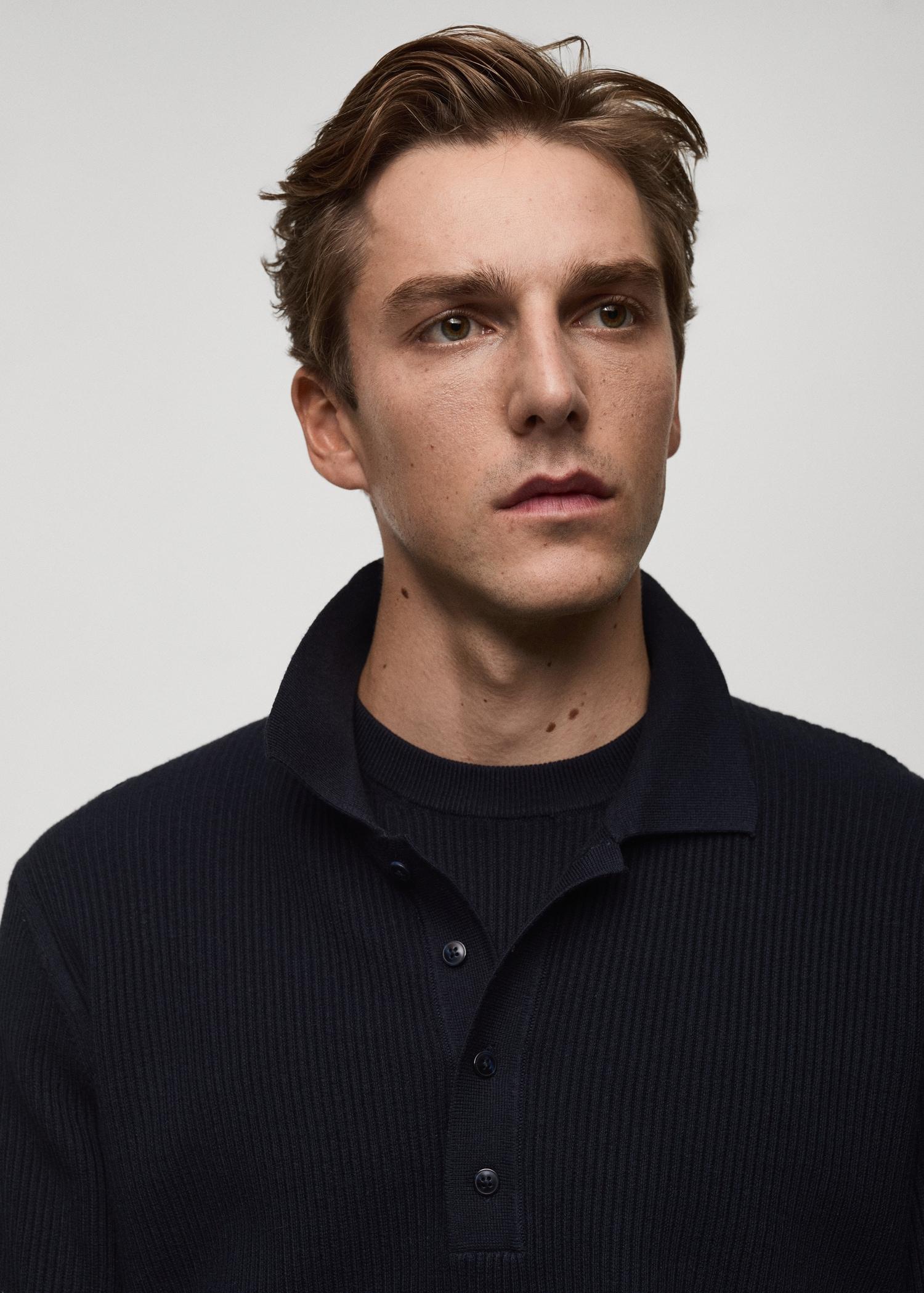 Cotton-blend ribbed polo sweater - Men | MANGO USA Product Image