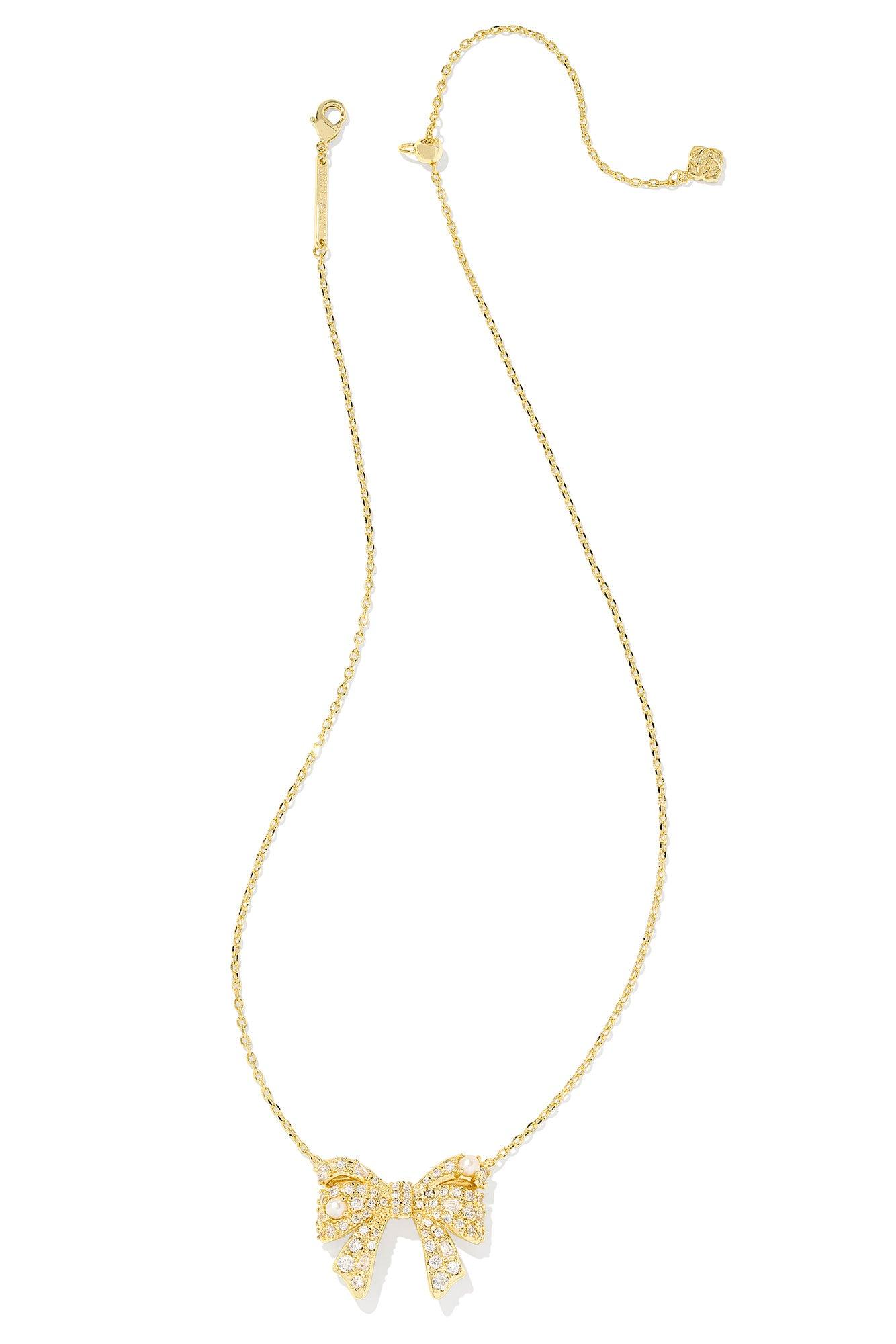 Krista Gold Bow Short Pendant Necklace White Mix Product Image