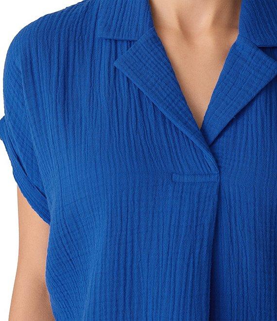 Eileen Fisher Organic Cotton Gauze Point Collar Long Sleeve Top Product Image
