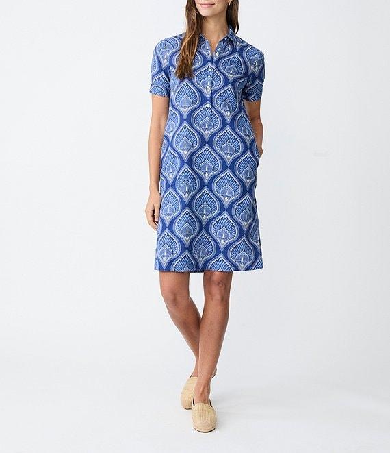J.McLaughlin Printed Linen Cotton Blend Point Collar Short Sleeve Dress Product Image