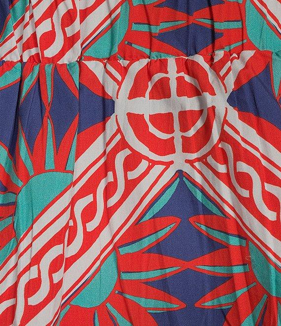 Ro's Garden Bimba Woven Printed Split Tie Neck Flutter Sleeve Tiered Mini Dress Product Image