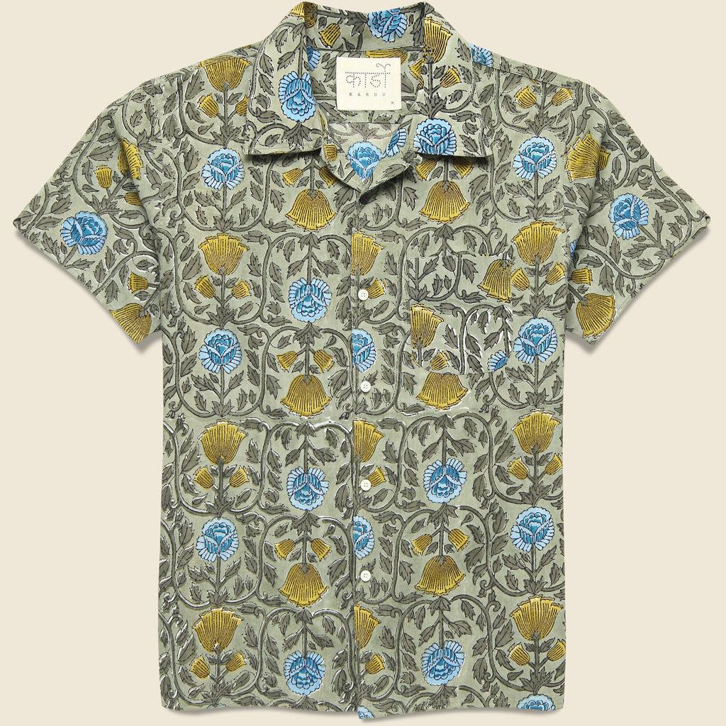 Floral Block Print Shirt - Olive Product Image